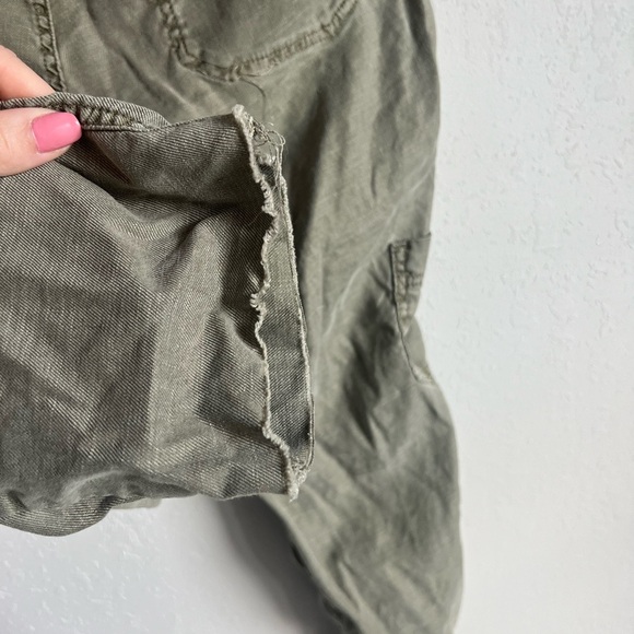 Level 99 Green Linen Raw Hem Pants Women’s 26 Cargo City Utility Lagenlook - Picture 4 of 6